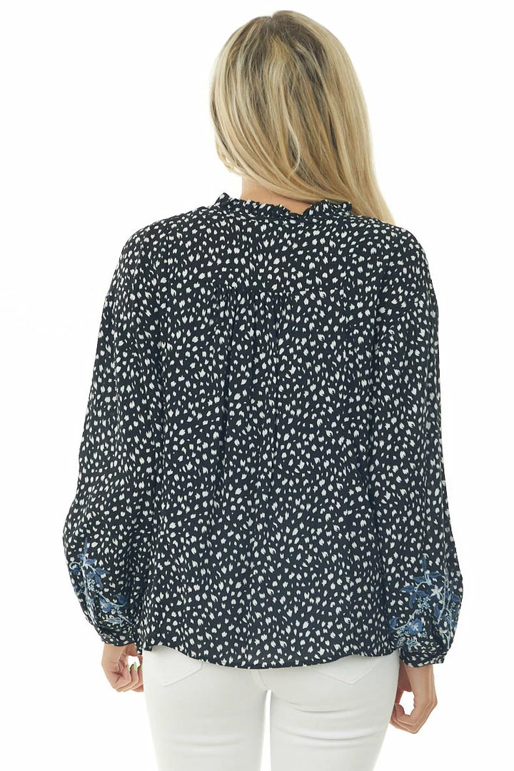 143 Story Tops Black Printed Floral Embroidery Blouse 7 143 Story Tops Black Printed Floral Embroidery Blouse