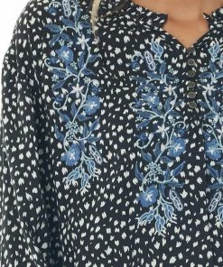 143 Story Tops Black Printed Floral Embroidery Blouse 13 143 Story Tops Black Printed Floral Embroidery Blouse
