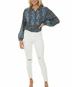 143 Story Tops Black Printed Floral Embroidery Blouse 10 143 Story Tops Black Printed Floral Embroidery Blouse