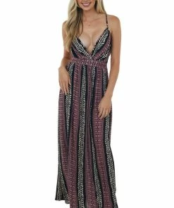 ANGIE Black Printed Surplice V Neck Woven Maxi Dress Dresses