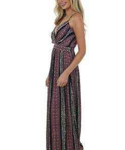 ANGIE Black Printed Surplice V Neck Woven Maxi Dress Dresses
