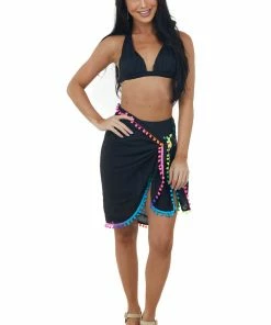 Miss Sparkling Black Rainbow Tassel Sarong Wrap Beach Cover Up Accessories