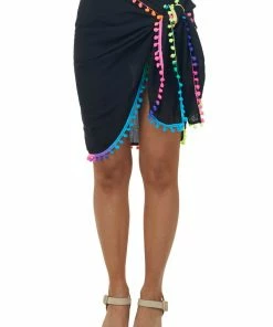 Miss Sparkling Black Rainbow Tassel Sarong Wrap Beach Cover Up Accessories