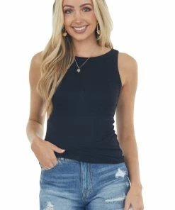 ZENANA Black Ribbed Knit Fitted Tank Top