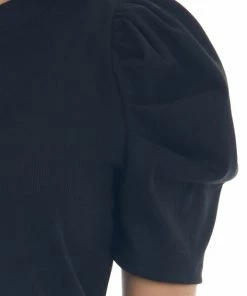 Ces Femme Black Ribbed Knit Top With Short Puff Sleeves Tops 17 Ces Femme Black Ribbed Knit Top With Short Puff Sleeves Tops