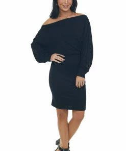Lime Lush Black Ribbed Off Shoulder Dolman Sleeve Dress 20 Lime Lush Black Ribbed Off Shoulder Dolman Sleeve Dress