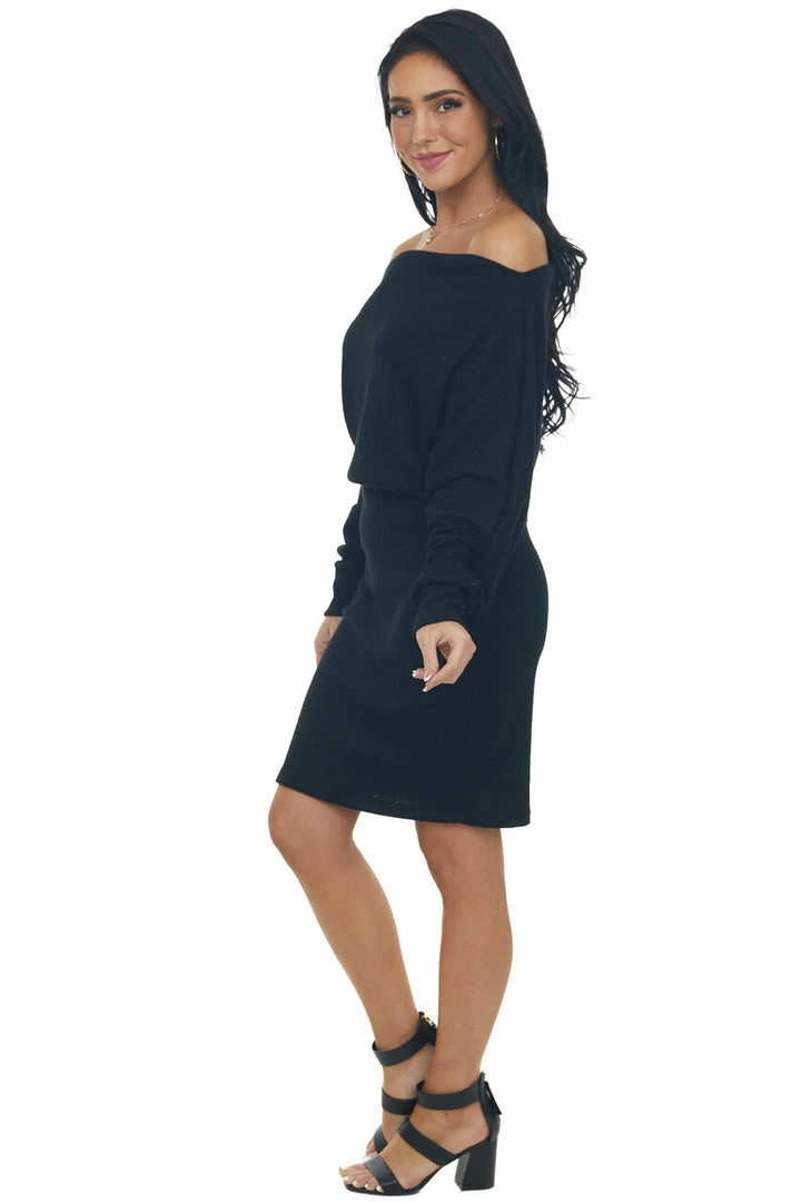 Lime Lush Black Ribbed Off Shoulder Dolman Sleeve Dress 8 Lime Lush Black Ribbed Off Shoulder Dolman Sleeve Dress