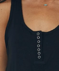 POL Clothing Black Scoop Neck Henley Knit Tank Top