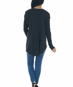 143 Story Black Scoop Neckline Rounded Hem Knit Top Tops 24 143 Story Black Scoop Neckline Rounded Hem Knit Top Tops