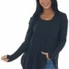 143 Story Black Scoop Neckline Rounded Hem Knit Top Tops