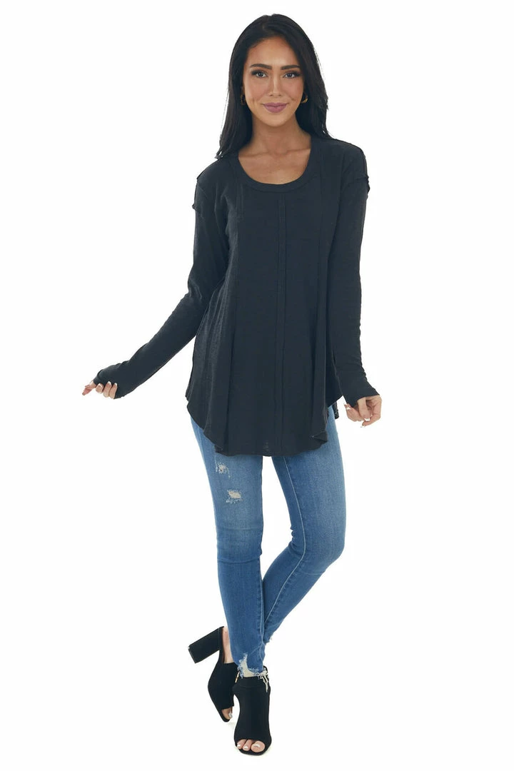 143 Story Black Scoop Neckline Rounded Hem Knit Top Tops 6 143 Story Black Scoop Neckline Rounded Hem Knit Top Tops