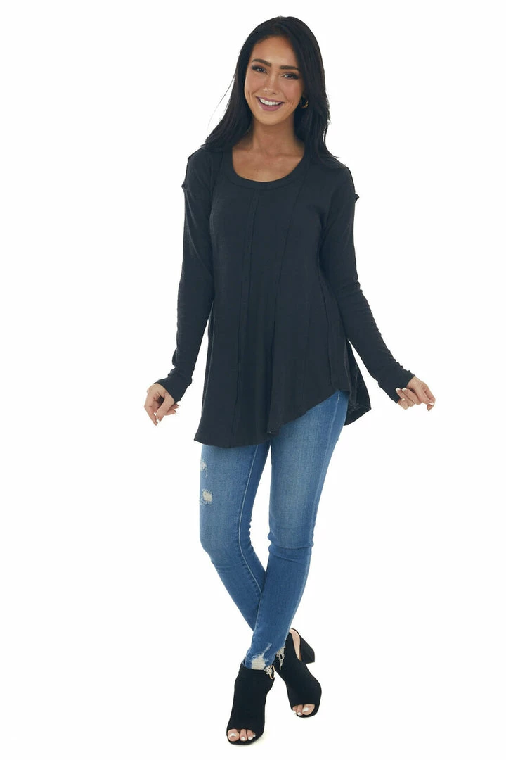 143 Story Black Scoop Neckline Rounded Hem Knit Top Tops 5 143 Story Black Scoop Neckline Rounded Hem Knit Top Tops