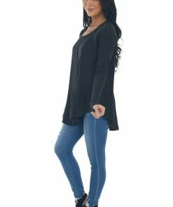 143 Story Black Scoop Neckline Rounded Hem Knit Top Tops 23 143 Story Black Scoop Neckline Rounded Hem Knit Top Tops