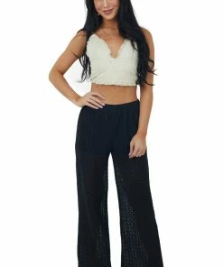 Umgee Black Sheer Elastic Band Lace Palazzo Pants