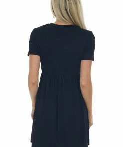 HESED Black Short Sleeve Babydoll Knit Dress