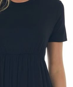 HESED Black Short Sleeve Babydoll Knit Dress