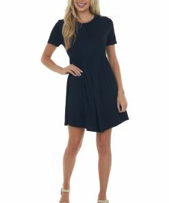 HESED Black Short Sleeve Babydoll Knit Dress