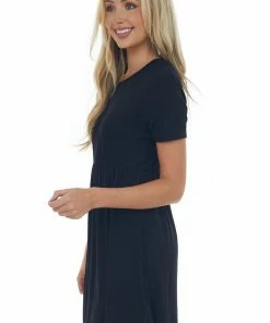 HESED Black Short Sleeve Babydoll Knit Dress