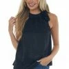 Glam Black Side Bow Tie Halter Neck Silky Blouse