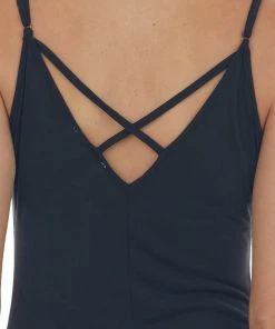 Lush Clothing Black Side Slit Spaghetti Strap Maxi Dress