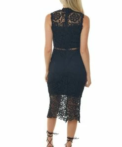 Main Strip Black Sleeveless Crochet Lace Midi Dress 12 Main Strip Black Sleeveless Crochet Lace Midi Dress