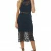 Main Strip Black Sleeveless Crochet Lace Midi Dress