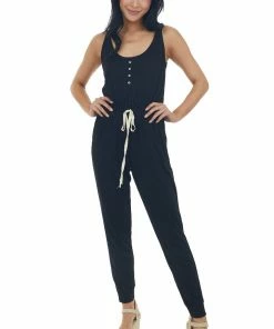 Umgee Black Sleeveless Elastic Waist Jumpsuit
