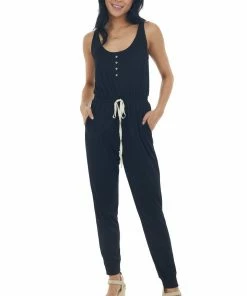 Umgee Black Sleeveless Elastic Waist Jumpsuit