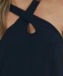 Lime Lush Dresses Black Sleeveless Halter Neckline Short Woven Dress