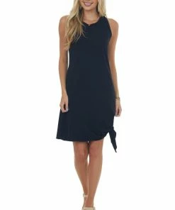 Vanilla Bay Black Sleeveless Knit Short Dress With Side Tie Dresses
