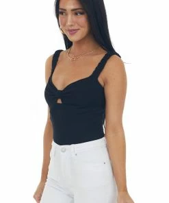 Listicle Black Sleeveless Padded Ribbed Knit Bodysuit Tops 15 Listicle Black Sleeveless Padded Ribbed Knit Bodysuit Tops