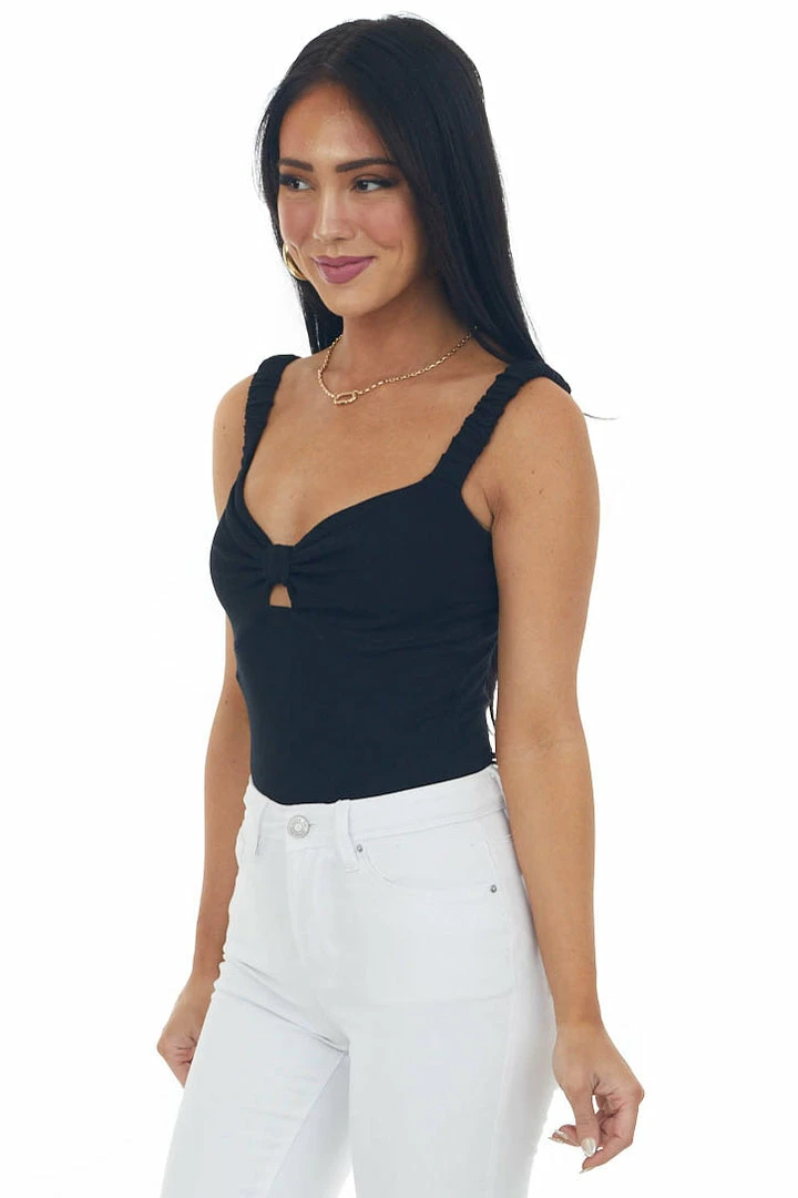 Listicle Black Sleeveless Padded Ribbed Knit Bodysuit Tops 8 Listicle Black Sleeveless Padded Ribbed Knit Bodysuit Tops