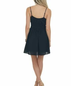 HYFVE Black Sleeveless Strap Ruched Waist Mini Dress Dresses 21 HYFVE Black Sleeveless Strap Ruched Waist Mini Dress Dresses