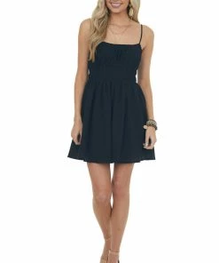 HYFVE Black Sleeveless Strap Ruched Waist Mini Dress Dresses 17 HYFVE Black Sleeveless Strap Ruched Waist Mini Dress Dresses