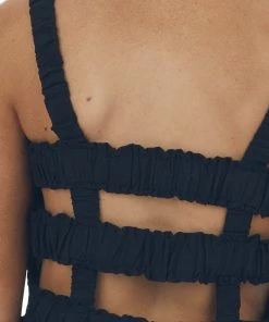 Lime Lush Black Smocked Elastic Strappy Back Woven Romper Dresses