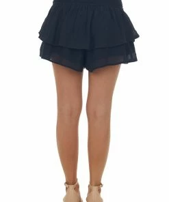 L Love Black Smocked Ruffle Overlay Mini Skort Bottoms