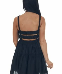 HYFVE Dresses Black Smocked Sleeveless Tiered Mini Dress 16 HYFVE Dresses Black Smocked Sleeveless Tiered Mini Dress