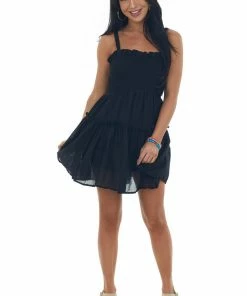 HYFVE Dresses Black Smocked Sleeveless Tiered Mini Dress 14 HYFVE Dresses Black Smocked Sleeveless Tiered Mini Dress