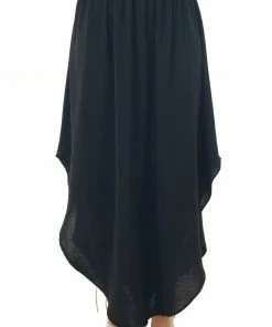 Jodifl Black Smocked Waist Maxi Skirt With Curved Hem