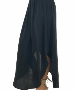 Jodifl Black Smocked Waist Maxi Skirt With Curved Hem