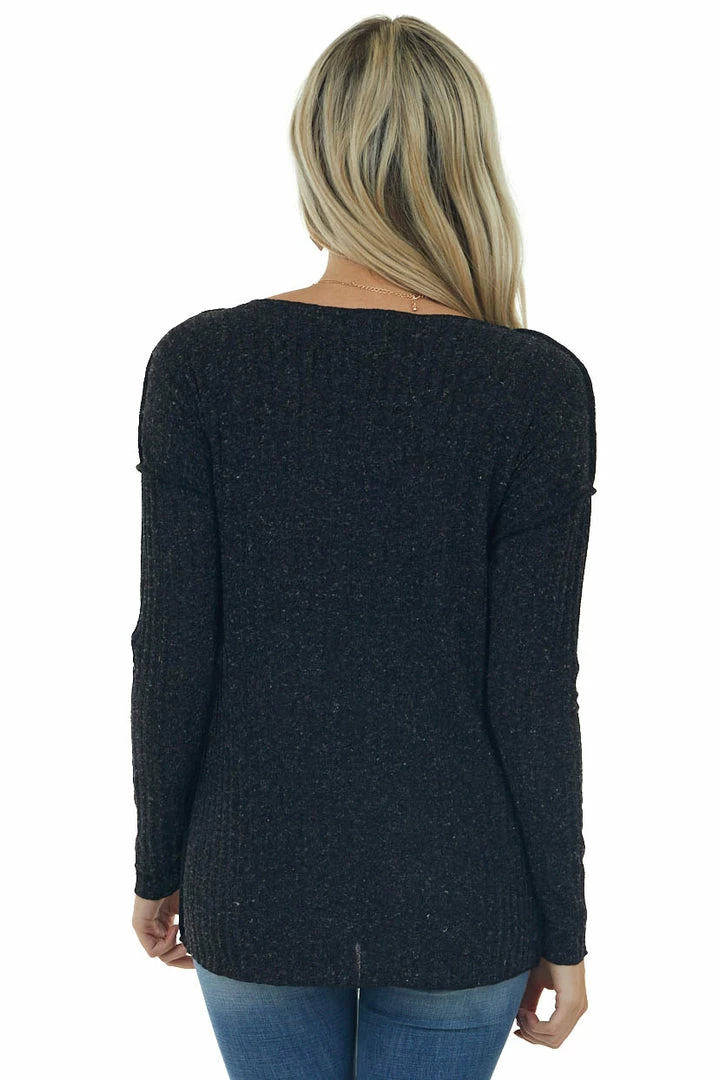 First Love Black Specked Ribbed Knit Exposed Seam Top 7 First Love Black Specked Ribbed Knit Exposed Seam Top