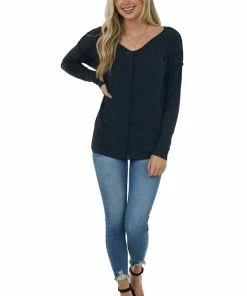 First Love Black Specked Ribbed Knit Exposed Seam Top 10 First Love Black Specked Ribbed Knit Exposed Seam Top