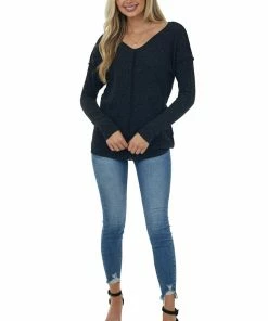 First Love Black Specked Ribbed Knit Exposed Seam Top 9 First Love Black Specked Ribbed Knit Exposed Seam Top