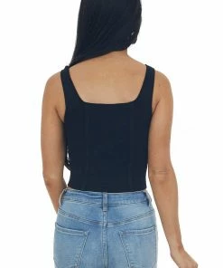 Listicle Tops Black Square Neck Thick Sleeveless Crop Top