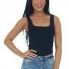 Listicle Tops Black Square Neck Thick Sleeveless Crop Top
