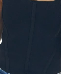 Listicle Tops Black Square Neck Thick Sleeveless Crop Top