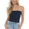 DYNAMIC Black Strapless Cropped Pointelle Knit Top Tops