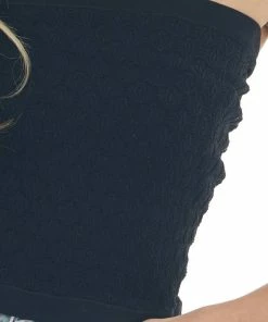 DYNAMIC Black Strapless Cropped Pointelle Knit Top Tops