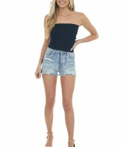 DYNAMIC Black Strapless Cropped Pointelle Knit Top Tops