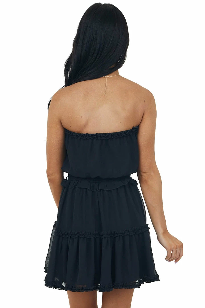 She + Sky Black Strapless Frill Tiered Mini Dress 7 She + Sky Black Strapless Frill Tiered Mini Dress